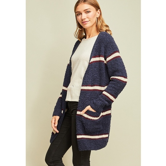 ✿❀ Navy Stripe Terrycloth Cardi ❀✿ - Picture 3 of 6